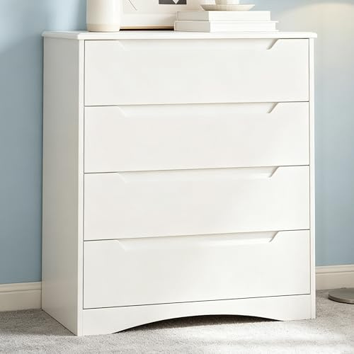 Blishom Cómoda 4 Cajones, Armario de Almacenamiento, Mueble de Almacenaje con Fácil Montaje, Gran Capacidad, para Dormitorio, Salón, con Esquinas Redondeadas 71 x 40 x 82 cm, Blanco