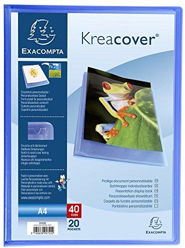 Exacompta - Réf. 5722E - 1 Protège-documents Kreacover Chromaline - 20 pochettes cristal lisse - 40 vues - pour A4 - dim 24 x 32 cm - couverture en polypro semi-rigide - couleur bleu