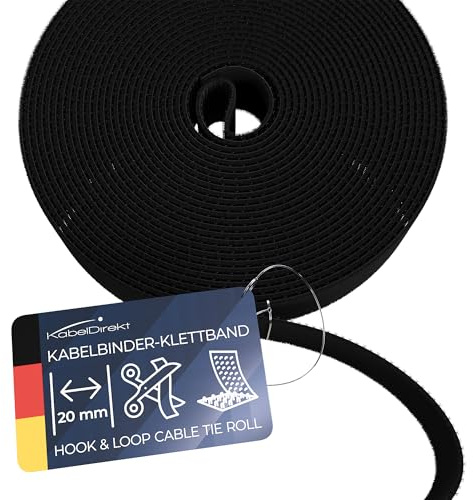 KabelDirekt – Abrazaderas para cables 20mm x 15m – Corte a medida, reutilizable (rollo de cinta de para cortar, hook and loop resellable, conecta cables y mucho más)