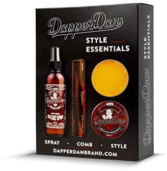 Dapper Dan Style Essentials Gift Pack, with Medium Hold Medium Shine Deluxe Pomade 100ml, Texturising Sea Salt Spray 200ml and Hand Made Styling Comb