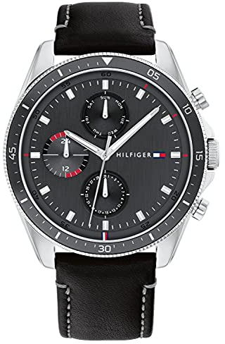 Tommy Hilfiger Multi Zifferblatt Quarz Uhr für Herren mit Schwarzes Lederarmband - 1791838