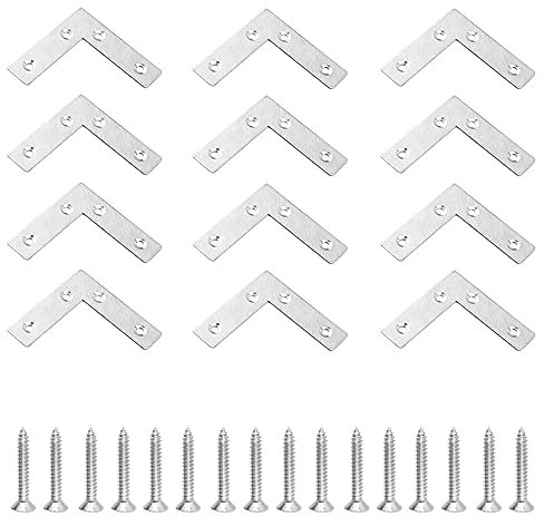 Trsnzul Squadrette Angolari 12 Pezzi Piastre Angolari in Acciaio Inossidabile Set di Staffe Angolari Piatte a Forma di L supporto Piatti Da Parete Staffe Angolari in Acciaio Inox Staffe a L