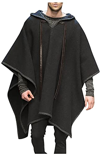 BIBOKAOKE Mode Cape Mantel für Herren mit Kapuze Cape Schal Kap Pullover V-Ausschnitt, Poncho, mit Kapuze, Baldachin, Schal, Mantel, unregelmäßiger Saum, Kapuzenpullover Bequeme Hauskleidung
