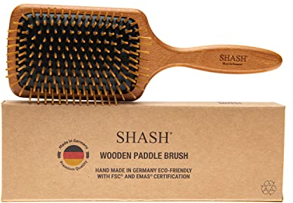 SHASH Seit 1869 Handgefertigt in Deutschland | Nachhaltige Holz-Paddelbürste - Entwirrt, Frisiert, Glättet und Pflegt das Haar, Minimiert Frizz und Bruch, Sicher für Alle Haartypen, Nass oder Trocken