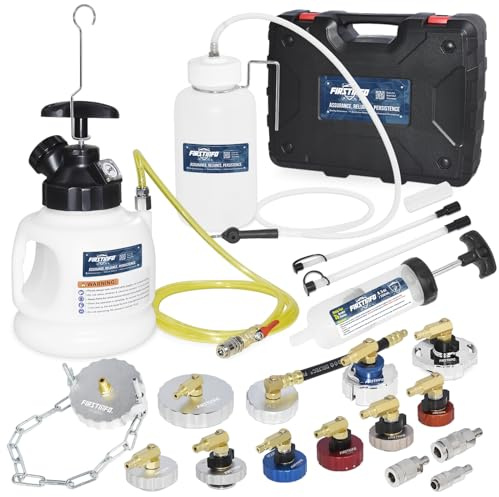 FIRSTINFO A1163HK3 Hydraulic Brake and Clutch Pressure Bleeding System, 3L Brake Bleeder Including 11 Pcs Metal Master Cylinder Adapters, Fluid Receiver Bottle, Extractor Pump, 3 Types of Couplers