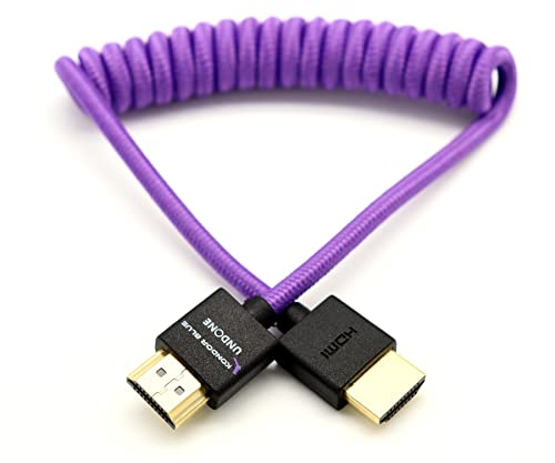NDOR Blue X Gerald Undone MK2 HDMI to HDMI Thin Short Coiled Cable for On-Camera Monitors, Capture Cards and More | 4K/60Hz | 18Gbps 3D HDR MetaData | Limited Edition Purple