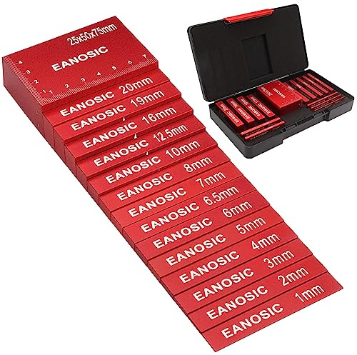 EANOSIC Metric Setup Blocks Height Gauge Set, 15pcs Precision Aluminum Setup Bars Guage Block Set for Router and Table Saw Accessories Woodworking Set Up, Bars Include Laser Engraved Size Markings