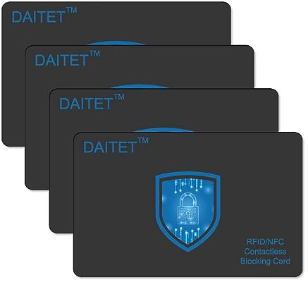 DAITET RFID and NFC Blocking Cards for Men & Women, Fuss-Free Protection for Entire Wallet Shield, Slim Contactless Bank Debit Credit Card Passport Protector Blocker Set, Black 4Pack, Minimalist