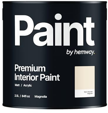 Hemway Magnolia Paint 2.5 L, Indoor Matt Finish, One Coat, Wall Paint, Acrylic & Water-Based Emulsion, Quick Dry & High Coverage for the Kitchen, Bathroom & Bedroom Walls & Ceiling