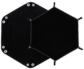 Würfelteller, Würfeltablett Klappbar Hexagon PU Leder Samt Halter für Dungeons and Dragons RPG Spiele - Faltbares Sechseck-Würfelspiel-Tablett (Schwarz)