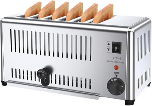 Commercial 6 Slice Toaster, Extra Wide Slots, Hand Pop-Up, Removable Crumb Tray, Five-Speed Adjustable, Hamburger Bun Toaster Stainless Steel.