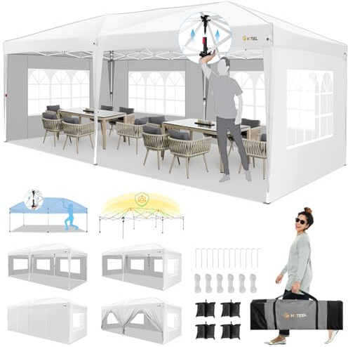 HOTEEL Pavillon 3x6 mit Seitenwnden, Faltpavillon 3x6 Wasserdicht Stabil Winterfest mit 4 Sandsäcke, Einfach Einzurichten Partyzelt für Outdoor-Party, Garten, Hochzeit, Event, Weiß