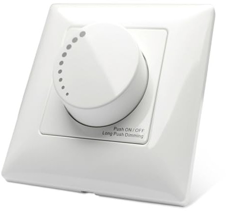 Variateur d'intensité LED encastré 230 V - Variateur rotatif - Plaque de recouvrement - Pour lampes LED et ampoules à incandescence - Blanc