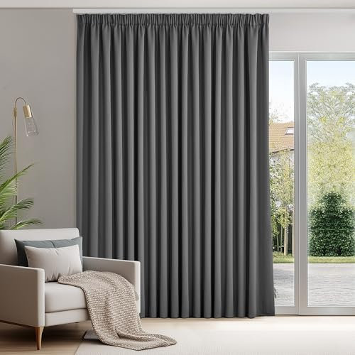 Deconovo Gardinen mit Kräuselband Blickdicht Vorhänge Gardinen Wohnzimmer Vorhang Verdunkelung Kälteschutz Raumteiler Vorhang Thermogardine, 260x300 cm(HöhexBreite), Dunkelgrau, 1 Stück