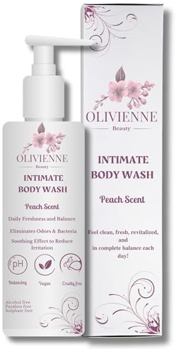 Intimate Body Wash 160ml – pH-Balanced Vegan Plant-Based Cleanser with Peach Scent for Daily Freshness, Odor Elimination, Moisturising Care & Irritation Relief by Olivienne Beauty