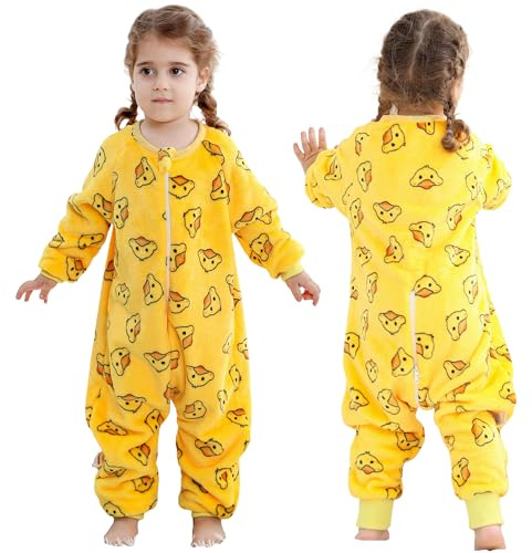 HAHASHOW Pijama Manta Niño Franela Saco De Dormir Con Pies Tog 2.5 Buzo Bebe Invierno Ropa Bebe Niña 2-3 Años, Patitos Dispersos