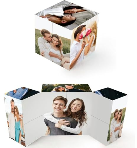 Photo Cube Personalised, Custom photo cube frame Foldable Photo Block with 9 Pictures, for Family, Friends, Birthday, Christmas, Valentine's Day, Customized Gift.