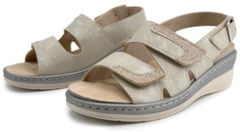 JOMIX Sandali Donna Zeppa Ortopedici Comodi con Plantare Estraibile in Vera Pelle Doppio Strappo e Fibbia Regolabile Scarpe Anziani Ergonomici Anatomici per Piedi Delicati e Maturi Beige 39