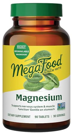 Megafood Magnesium Supplement with Fermented Magnesium Glycinate - Chelated - Supports Heart & Nervous System - Vegan Gluten-Free Non-GMO Kosher - Made Without 9 Food Allergens - 90 Tablets
