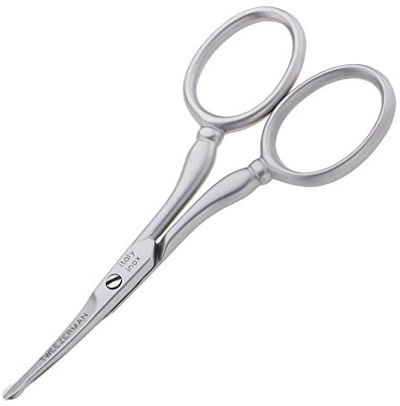 TWEEZERMAN Barthaarschere (Gesichtshaarschere mit Abgerundeter Spitze, Große Scherenaugen, Rostfreier Edelstahl), Silber