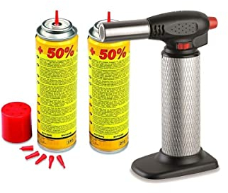 KEMPER - Torcia da cucina professionale + 2 ricariche a gas - Micro torcia ad accensione piezo- portata del gas regolabile