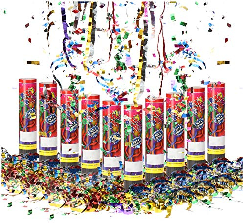 Com-four® 10x Shooter Party Popper-Set 20,5 cm, Konfetti-Kanone für Silvester, Partys, Geburtstage, Buntes Glänzendes Konfetti (10 Stück)