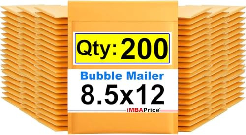 iMBAPrice Kraft Bubble Mailers 8.5x12 Inch, 200-Pack | #2 Self-Sealing Yellow Padded Envelopes for Shipping Books, Documents, Electronics & Small Business Packaging