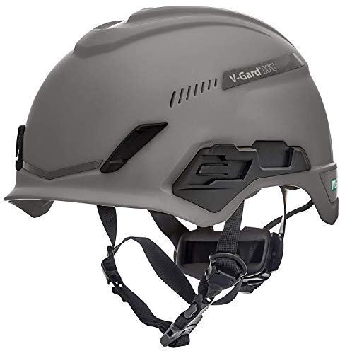 MSA V-Gard H1 Trivent Safety Climbing Helmet - Ventilated - Gray - 52–64 cm - Hard hat with chinstrap for Work at Height and Rescue - EN12492 & ANSI