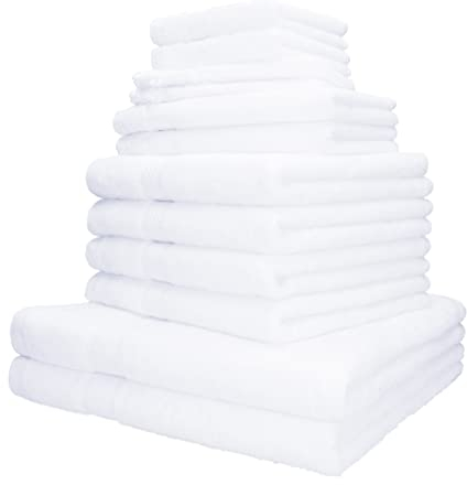 Betz Palermo Handtuch-Set 12-teilig – 100% Baumwolle – Oeko-TEX® Zertifiziert – extra saugfähig & weich – hohe Grammatur – Duschtücher, Handtücher, Gästetücher & Waschhandschuhe Farbe weiß