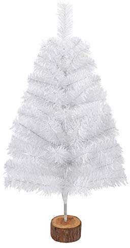 VEYLIN 2ft/60CM White Christmas Tree 80 Tips Mini Artificial Tree with Wooden Stand