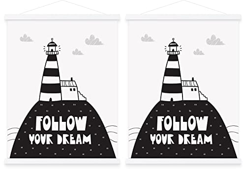 Benjia Magnetic Poster Rail, A2 Magnetic Poster Frame, Wooden Poster Strip, Poster Hanger for Prints and Artwork, Pack of 2, White, 42 cm