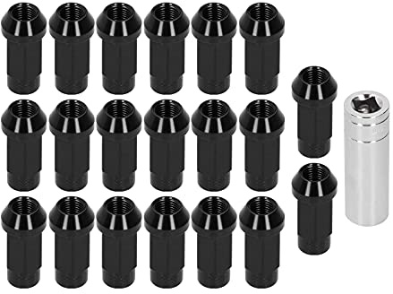 Wheel Nuts, 20pcs Wheel Nuts M14x1.5 Thread 2 Inch Height 7075-T6 Aluminum Through Hole Locking Nuts (Black)