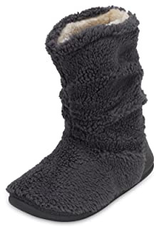 Polar Men’s Warm Memory Foam Slipper Boots - Faux Fur Lined Indoor House Shoes - Soft Fleece Ankle Booties with Anti-Slip Sole - Comfortable Winter Loungewear - Dark Grey - UK 11
