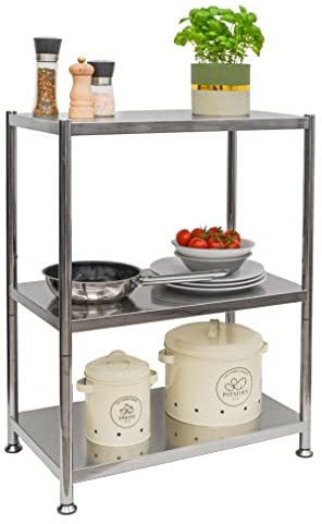 EYEPOWER shelfr 3 Ebenen Edelstahl Regal - 61x36x82 Schwerlastregal bis 60kg - Metallregal Lagerregal Küche