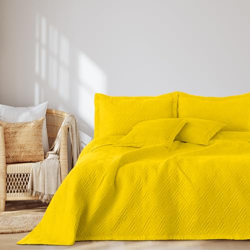 AmeliaHome Colcha de 240 x 260 cm, Manta de Doble Cara, ultrasonic, Acolchado, poliéster, Color Amarillo