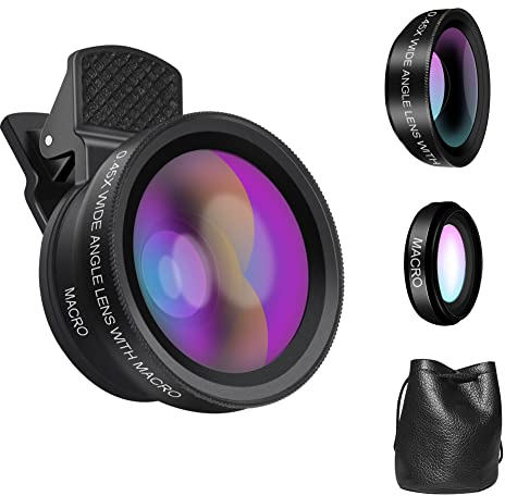 Leizhan Lente Gran Angular y Macro Universal [2 pcs] con Clip y Bolsa de Almacenamiento, Compatible con La Mayoría de Los Smartphones