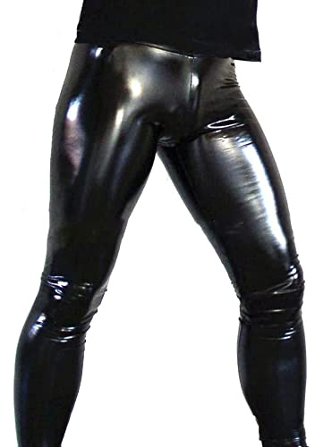 Donkivvy Pantalon moulant en similicuir pour homme, aspect mouillé - Coupe ajustée - Noir - Taille XL