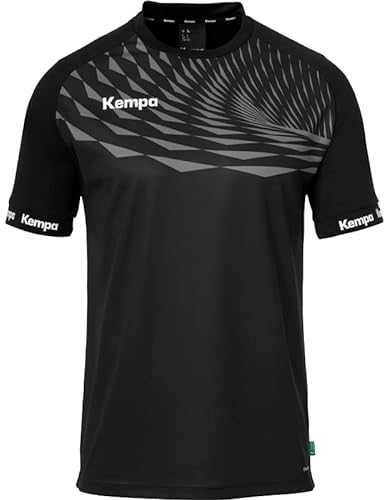 Kempa Garçon Wave 26 Tee Shirt De Sport À Manches Courtes Vetement Fonctionnel Handball Gym Jogging Running Maillot, Noir/Anthracite, 164 EU
