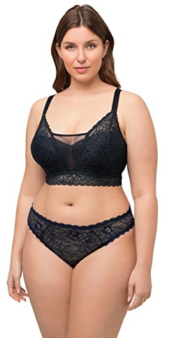 Ulla Popken Damen Bralette, Spitze, Softcups, Ohne Bügel, Cup C-d BH, Nachtblau, 90A EU