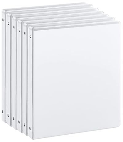 SUIN 1/2-Inch 3 Ring Binders with 2 Interior Pockets, Basic 0.5'' Binders Holds 100 Sheets Letter Size, Office School Home, 6 Pack