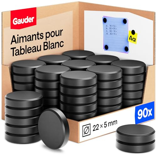 GAUDER Magnete für Magnettafel - Starke Tafelmagnete für Whiteboard, Pinnwand, Kühlschrank & Büro - Runde, Schwarze Kühlschrankmagnete mit hoher Haftkraft (90 Stück - 22 x 5 mm)