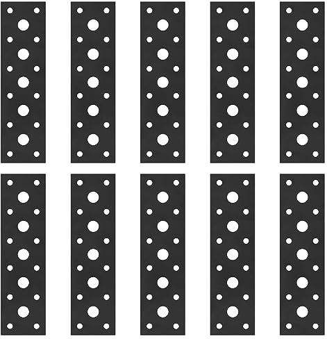 Flachverbinder, 10 Stk Lochplatten, 145 x 40 mm Holzverbinder Lochblech, Stahlverbinder Flacheisen, Schwarz Flachplatte Verbindungsplatte Metallverbinder Halterung für Möbel