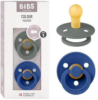 BIBS Colour Dummy, 0-6 Months, 2-Pack, Round Teat, Pine/Cornflower