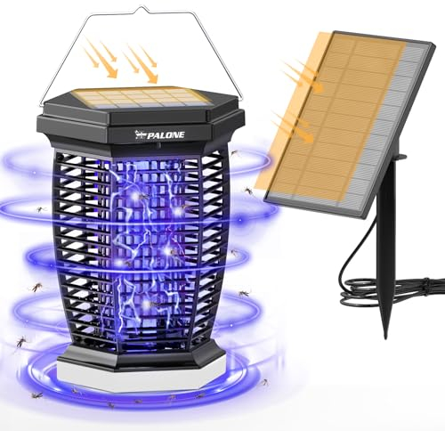 PALONE Bug Zapper 3 in 1 Electric Fly Killer, 4500V USB-C Rechargeable Fly Zapper with 6W Solar Panel, Flying Insect Pest Mosquito Killer for Indoor Home, Outdoor Garden, Camping, Bug Catcher