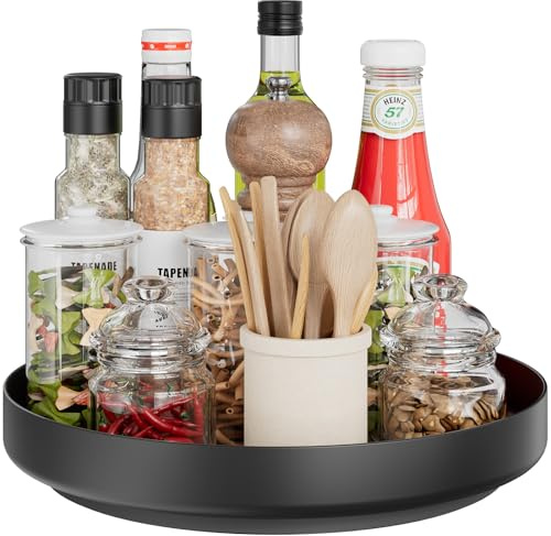 JANE EYRE Roterbar Kryddhylla Lazy Susan - 360 ° roterande metallbricka organisatör 32 cm för köksskåp köksskåp badrumsbänk kylskåp, svart