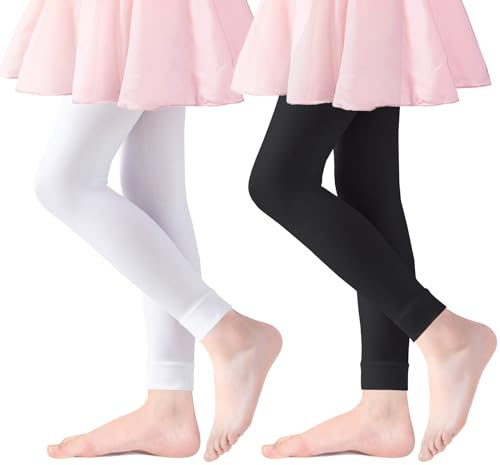 Coziwill Socks Footless Ballet Tights Girls Dance Tights School Girls Footless Gymnastics Leggings Kids Soft Microfiber Pantyhose Stockings 3-5 Years Toddler 2 Pack(Balck+White, S)