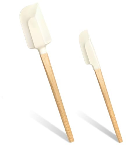 Silikon Spatel mit Holzgriff 2 Stück Teigschaber Klein Schmal Küche Silikon Löffel, Gummi-Spatel für Küche, Kochen, Backen, Marmelade rühren Rührwerkzeuge