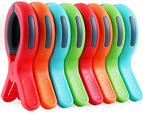 8 Pcs 4 Inch Large Beach Towel Clips for Sun Loungers, Sunbed Towel Clips Towel Pegs for Sun Lounger, Beach Pegs Sunbed Clips for Towels, Laundry Clip Table Cloth Clips for Outside Pool Cover Clips