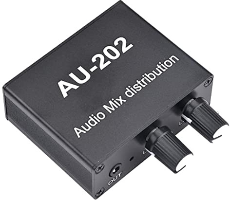 JAVERGGN AU-202 2 Input 2 Output Stereo Mixer Audio Distributor for Headphone External Power AMP Volume Alone Control