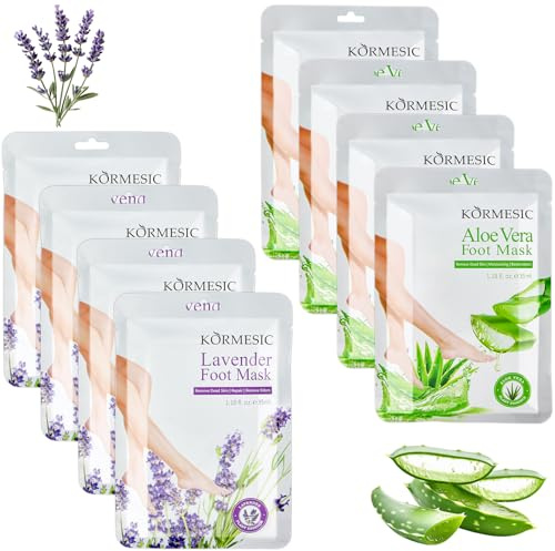 Foot Peel Mask - 8 Pcs Exfoliating Foot Mask Socks, Foot Moisturiser Socks for Foot Care,Soften Dry And Cracked Heels, Rough Feet, And Improve Calluses (4 x Lavender & 4 x Aloe Vera)